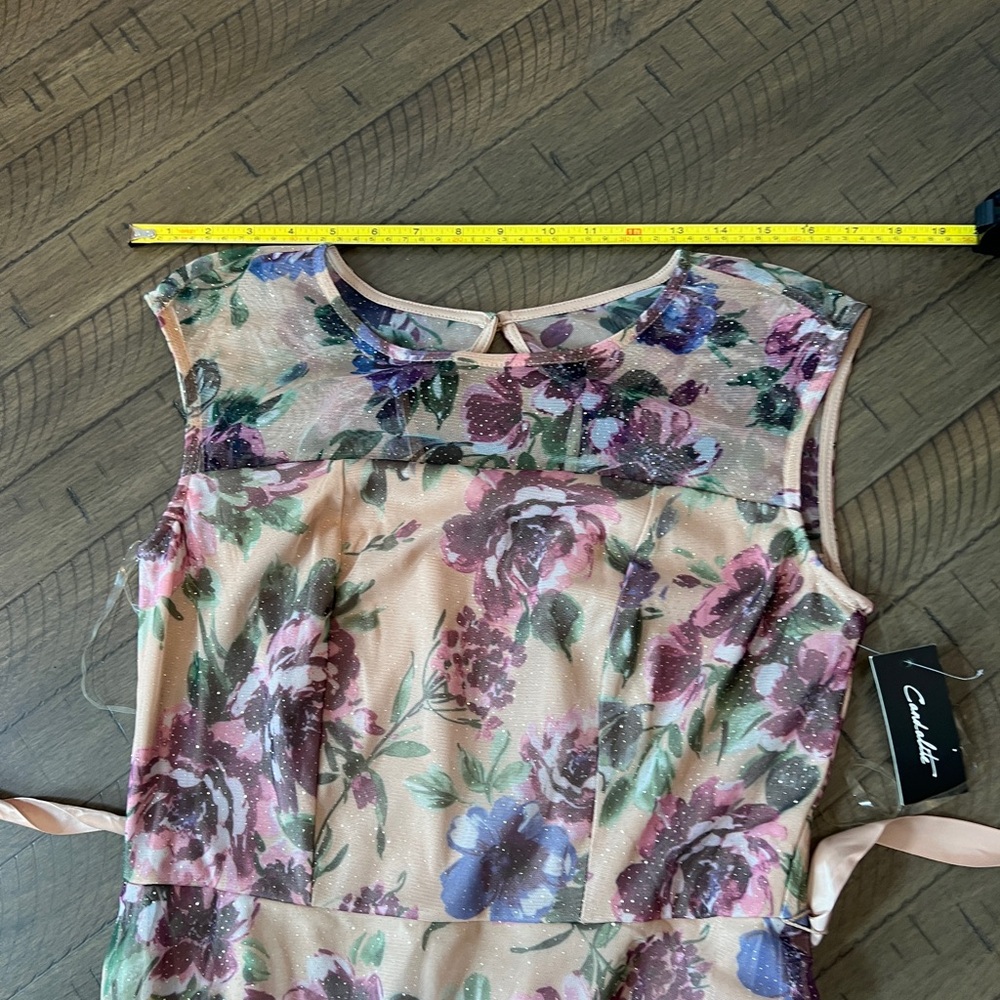 NWT Candalite Wedding Guest Floral Maxi Dress Mesh top Pink Ribbon tie Sz S - Picture 9 of 11